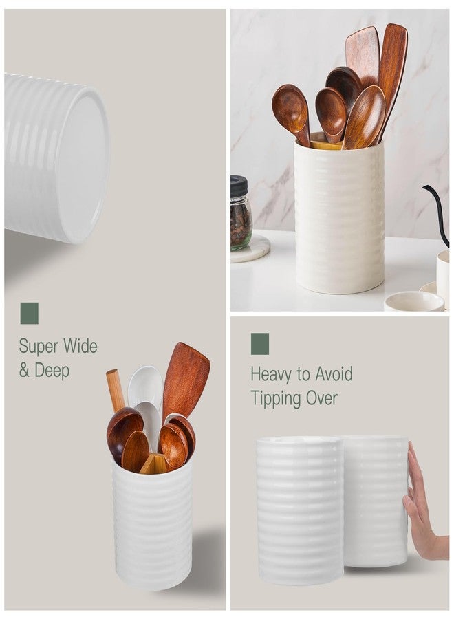 Meichu Utensil Holder, White Ceramic Utensil Holder for Countertop, 7.2" Large Cooking Utensil Crock for kitchen counter with Divider Board, Morden Countertop Organizer for Spatula, Kitchen Decor - Image 4